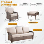 5 Pieces Patio Furniture Set Outdoor Sectional Sofa Couch with Rocking Swivel Chairs 5" Deep Seat Chairs, Modern Wicker Rattan Conversation Set, Beige/Brown Wicker
