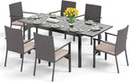 PHI VILLA 7 Piece Outdoor Dining Set for 6, Expandable Metal Dining Table & 6 Cushioned Rattan Chairs for Patio, Deck, Yard