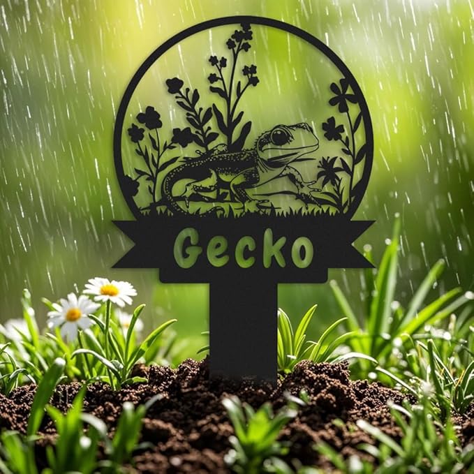 Custom Gecko Metal Memorial Plque,Personalized Gecko Remembrance Stake,Gecko Loss,Grave Markers,Outdoor Garden Decor,Yard Sign gecko 14inch