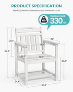 Set of 2 Weatherproof Patio Chairs - HDPE Outdoor Dining Chairs with Wide Seat, Ergonomic Design - for Garden, Backyard, Deck - White