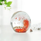 Decorative Crystal Ball Figurines Ocean Waves Paperweight Blown Glass Decor Sea Art Ocean Lovers Gift Red 3.15"