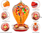 Muse Garden Hummingbird Feeders for Outdoors Hanging, Blown Glass Hummingbird Feeder Gifts for Mom, Garden Decor for Outside, Unique Gifts Idea for Women, 34OZ, Orange Fireworks
