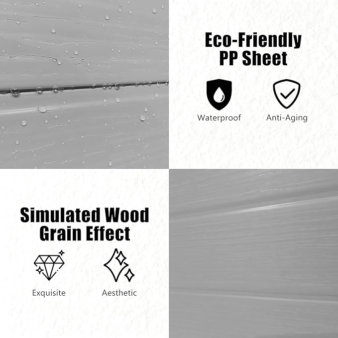 Outdoor Shed 5x3/6x4/7x7/8x6/8x10/8x12 FT, 15MM Thick PP Resin Plastic Shed with Lockable Door & Floor - Waterproof Plastic Tool Shed for Bike, Garbage Can, Backyard, Patio ﻿ ﻿ (Grey, 5X3FT)