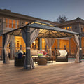 YOLENY 12' x 16' Hardtop Gazebo, Permanent Outdoor Aluminum Patio Gazebo with Aluminum Composite Double Roof for Patio Lawn and Garden, Curtains and Netting Included