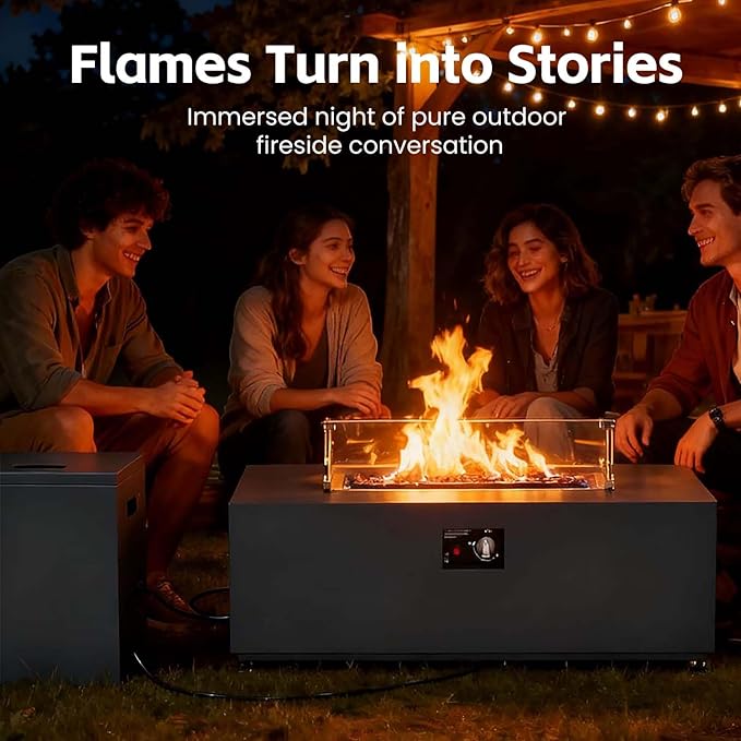 42" Propane Outdoor Fire Pit Table, 55,000 BTU Rectangular Aluminum Firepits with Tank Table and Waterproof Cover