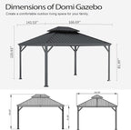 Domi 12x14FT Outdoor Gazebo, Hardtop Gazebo with Galvanized Steel Double Roof, Metal Gazebos with Drainage System Patio Pergola for Patio Deck Backyard,Curtain and Netting, Gray