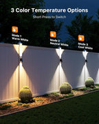 8 Pack Solar Powered Fence Lights Outdoor (Warm/Neutral/Cool White) Waterproof Up and Down Wall Mount LED Decorative Lamp for Outside Patio, House, Backyard, Porch, Deck, Garden with 3 Lighting Modes