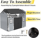 8x6ft Resin Outdoor Storage Shed with Floor and 2 Windows, Plastic Sheds & Outdoor Storage Clearance for Patio Furniture, GardenTools, Bike Accessories and Lawn Mower, Black+Grey