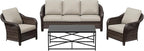 4 Pieces Patio Outdoor Conversation Furniture Set, 78" 3-Seat Couch, 2 Chairs, 47" Metal Coffee Table, Rattan Wicker Sofa with Washable Cushions for Garden, Deck (Beige)