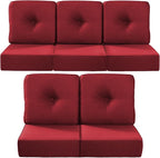 Luxury 22x24/22x25 6-Inch Outdoor Cushions for 5 Peice Patio Furniture Set - Set of 5 Water Repellent Pillow for Wicker Rocking Swivel Chairs Loveseat Couch Sectional Sofa - Red