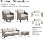 Patio Furniture Set, 7 Pieces Outdoor Wicker Rattan Sofa Couch with Swivel Rocking Chair, Ottomans and Comfy Cushions, All Weather Outdoor Conversation Sets, Suit for Porch Deck
