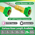Garden Hose with Female to Female Connector - 25ft Metal Leakproof Leader Hose for Reel, Heavy Duty 304 Stainless Steel Flexible Water Pipe for Outdoor Garden Watering Car Pet Cleaning