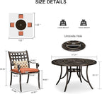 PURPLE LEAF 5 Pieces Patio Dining Set Cast Aluminum with 4 Armchairs and 47" Round Table, Cushion and Pillow Included, for Lawn Yard Garden Outdoor Dining Set, Brick Red