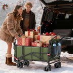 LEVELEVE Heavy Duty Folding Wagon - 2-in-1 Collapsible Cart, 650lb Capacity, All-Terrain Wheels w/Brakes & Side Pockets (Army Green)