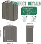 5x3x6FT Outdoor Storage Shed, Galvanized Steel Garden Shed with Lockable Door & Window, Waterproof Metal Tool Storage for Garden, Backyard, Patio, Lawn(Peak Roof)