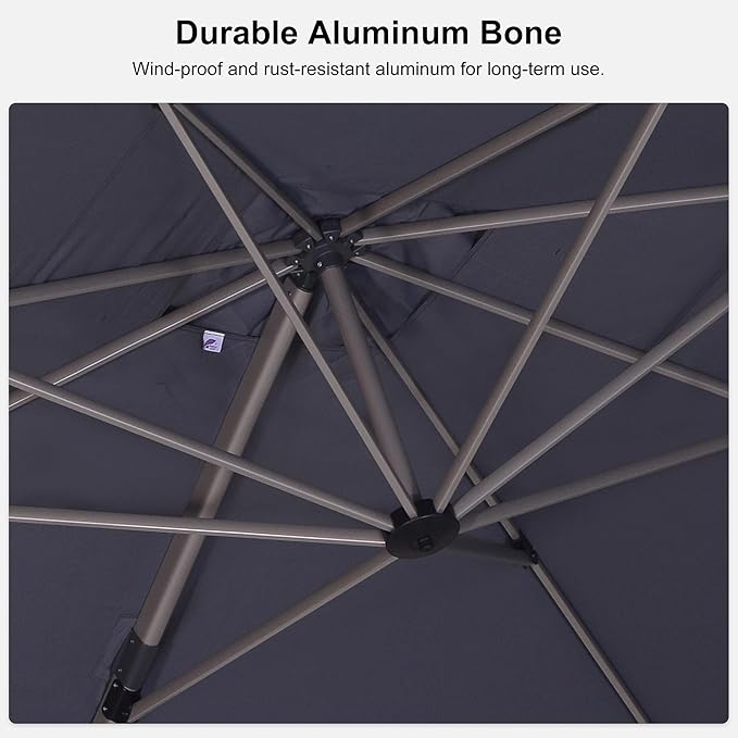 PURPLE LEAF 8' X 8' Patio Umbrella Outdoor Cantilever Umbrella, Aluminum Offset Umbrella with Champagne Frame and 360° Rotation for Pool Deck Garden, Light Grey