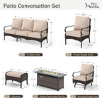 Patio Furniture Set with 56" Fire Pit Table, Premium Outdoor Wicker Metal Frame Furniture with Upgraded Waterproof Thick Cushions for Porch, Poolside, Deck, and Yard （7 Pieces,Beige）