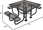 COATEDOUTDOORFURNITURE Heavy-Duty Portable ADA-Compliant Outdoor Picnic Table with Umbrella Hole, Expanded Metal Patio Dining Furniture Made in America (46" Square Top, Brown)
