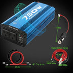 750W Modified Sine Wave Power Inverter DC 12V to AC 110V, Peak 1500 Watt, Car Plug Inverter Adapter Power Converter with 4.2A Dual USB Charging Ports and 2 AC Outlets Car Charger Blue