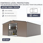 10×12 Ft Metal Shed Outdoor Storage with Two Daylight Windows, 0.25mm Galvanized Steel Metal Garden Shed Waterproof with Lockable Door for Backyard, Patio, Garden，Brown