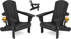 SERWALL Folding Adirondack Chair Set of 2, Adjustable Adirondack Chair with 3 Recline Positions, All Weather HDPE Outdoor Adirondack with Cup Holders, Black