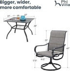 PHI VILLA 5 Piece Patio Dining Set with 4 Padded Outdoor Swivel Dining Chairs and 37"x 37" Metal Steel Dining Table with Umbrella Hole, Outdoor Dining Table and Chairs Set for Deck Pool Lawn