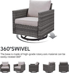 6 Piece Wicker Patio Furniture Set - Outdoor Swivel Rocker Chairs Set with Coffee Table, 3 Seat Sofa & Ottomans, Small Patio Conversation Sets Proch Furniture for Balcony Deck - Grey/Beige