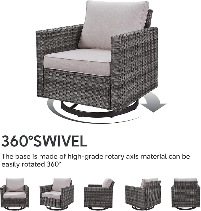 4 Piece Wicker Patio Furniture with Fire Pit Table - Outdoor Conversation Set with 50,000 BTU Fire Pit, All Weather Rattan Patio Set for Deck Backyard Garden - Grey Wicker Beige Cushion