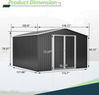 10x10 FT Outdoor Storage Shed, Large Metal Garden Shed with Lockable Hinged Doors, Outside Tool Shed with Sloped Roof & 4 Air Vents, Waterproof Storage Building for Backyard, Patio, Lawn, Black