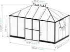 Jocisland 14x9.5x9 FT Polycarbonate Greenhouse- 6 FT Wall Height Outdoor Aluminum Greenhouses with 2 Ventilation and Rain Gutter, Double Doors with Hook, Walk-in Greenhouse for Backyard Garden