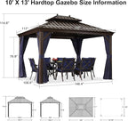 PURPLE LEAF Hardtop Gazebo 10' X 13' Galvanized Steel Roof with Netting and Curtains Backyard Deck Garden Canopy Aluminum Frame Permanent Outdoor Pavilion