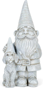 NAT & JULES Gnome 12 inch Resin Stone Garden Statue (Gnome and Dog)