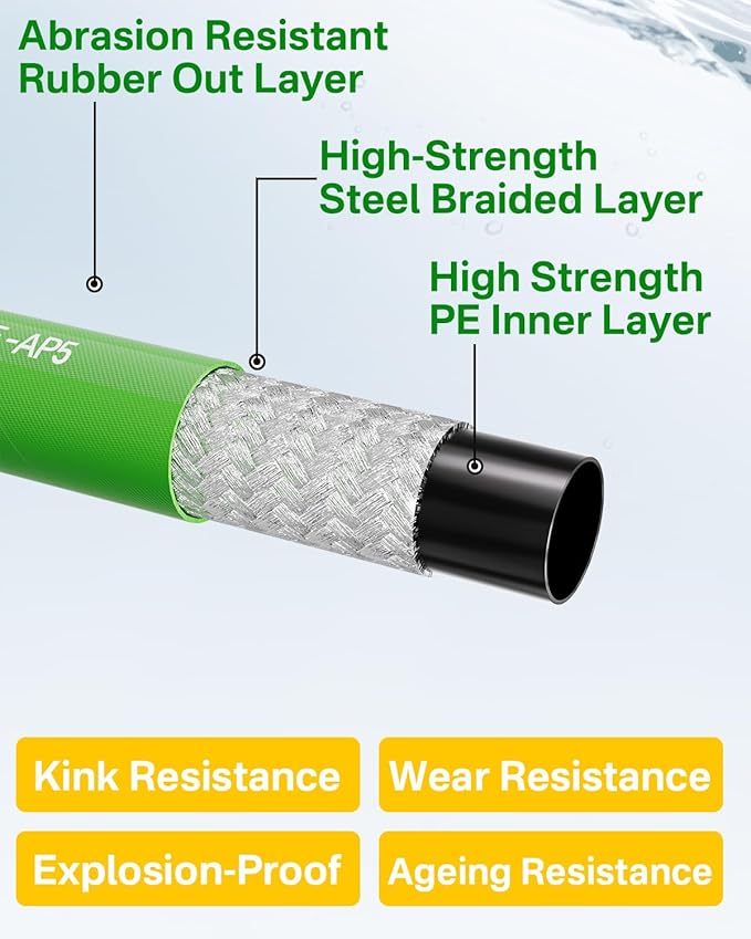 Pressure Washer Hose 150FT 3/8" for Cold and Hot Water 212°F, with Swivel Quick Connect, 4500PSI Kink Resistant Grade Steel Wire Braided, Power Washer Hose With 2pcs M22-14mm Adapter