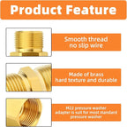 GASHER 4Pcs Brass M22 Pressure Washer Fitting,M22-14mm Male x M22-14mm Female And M22-14mm MaleThread Fittings,For Pressure Washer Hose