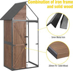Outdoor Storage Shed,Vertical Wooden Tool Shed with Waterproof Roof,Adjustable 3 Tiers Shelves,Storage Tool Cabinet Box with Metal Frame Sloped Roof for Backyard Garden Patio Lawn (Dark Brown)