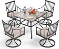 Sophia & William 5 Pieces Patio Furniture Set for 4 People, Metal Patio Outdoor Dining Set with Imitation Wood Patio Table and Swivel Chairs, Conversation Bistro Set for Garden, Yard, Poolside