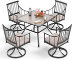 Sophia & William 5 Pieces Patio Furniture Set for 4 People, Metal Patio Outdoor Dining Set with Imitation Wood Patio Table and Swivel Chairs, Conversation Bistro Set for Garden, Yard, Poolside