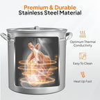 Bonnlo 102QT Stainless Steel Stock Pot for Boiling Seafood, Crawfish lobster & Crab, Frying Turkey & Steaming Tamales, Large Boil Pot with Steamer Basket, Lid, Lifting Hook for Outdoor Cooking Patio