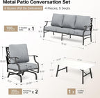 7 Piece Metal Outdoor Patio Furniture Set, Patio Conversation Sets 3-seater Sofa, 2 Rocking Chair, 2 Ottomans with 5.75" Thick Cushion, Black All-weather Frame Backyard Furniture, Gray