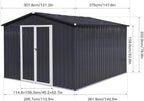 10x12 FT Metal Outdoor Storage Shed & Double Hinged Large Door - Heavy-Duty Shed with Floor, Lockable & Ventilation - Rainproof Windproof Large Utility Garden Shed for Backyard Patio Lawn-Dark Gray