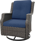 Outdoor Swivel Rocker Patio Chair - 360 Degree Patio Swivel Glider Chair with 3.5" Premium Olefin Fabric Cushions(Mixed Grey/Blue)