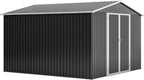 10x10 FT Outdoor Storage Shed, Large Metal Garden Shed with Lockable Hinged Doors, Outside Tool Shed with Sloped Roof & 4 Air Vents, Waterproof Storage Building for Backyard, Patio, Lawn, Black