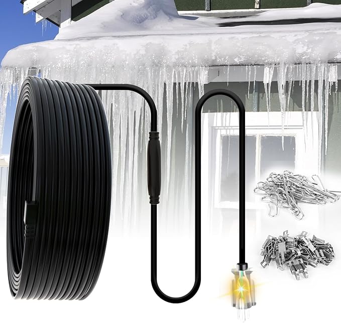 TDRD 20 feet Roof & Gutter Snow De-Icing Kit, 5W/ft Heat Tape for Roof and Gutters Ice Dam Prevention with 6 ft Power Cold