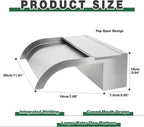 Waterfall Spillway, Stainless Steel Pool Fountain w/Top Open Lip & Pipe Connector Kits for Outdoor/Indoor Decorative, 11.8'' Pool Water Feature for Garden Patio, Backyard Koi Pond Decor