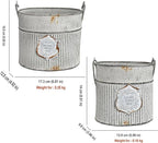 Vintage Galvanized Metal Planter Pots Set of 2, Rustic Farmhouse Flower Pots with Handles, "Potager A Paris 1903" Decorative Planters for Indoor Outdoor Gardening, Succulents, Herbs, Home Decor