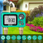 RESTMO Sprinkler Timer with Brass Inlet & Outlet, 3 Separate Programs Water Timer for Garden Hose, Manual/Rain Delay/Automatic Watering for Drip Irrigation and Lawn, 2 Outlet
