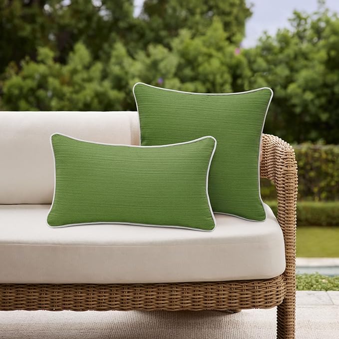 Decorative Outdoor Water Repellent Throw Pillows with Inserts, Set of 4, 20" x12" Pillows for Patio, Backyard, Bed, Couch, and Patio Furniture, Lawn Green