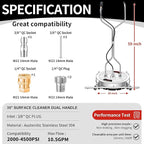 Pressure Washer Surface Cleaner with 7 Nozzles Spray Bar - Stainless Steel Surface Cleaner for Pressure Washer Attachment for Concrete, Patio, Sidewalk, Deck and Driveways (30 Inch Water Broom)