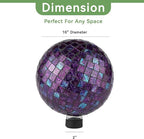Lily's Home Glass Gazing Ball | Holographic Effect, Stunning Rainbow Color Reflection Effect, Mosaic Design, Purple Mirrors, Attracts Good Fortune, Lovely Centerpiece, 10” Dia.