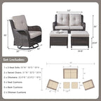 Rilyson 5 Piece Outdoor Patio Furniture Set - Rattan Wicker Patio Conversation Sets with 2 Swivel Rocker Chairs,2 Ottomans and 1 Loveseat for Outside Porch Deck Backyard(Brown/Beige)